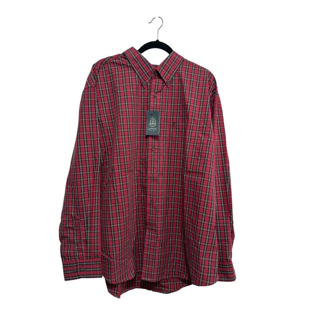 Arrow USA 1851 Mens XL Red Black Tartan Plaid Button Down Shirt NWT Flannel Look